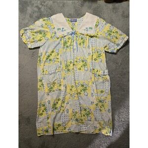 VTG 90s Moon Dance Womens XL Short Sleeve Floral House Coat Pearl Snaps Tradwife